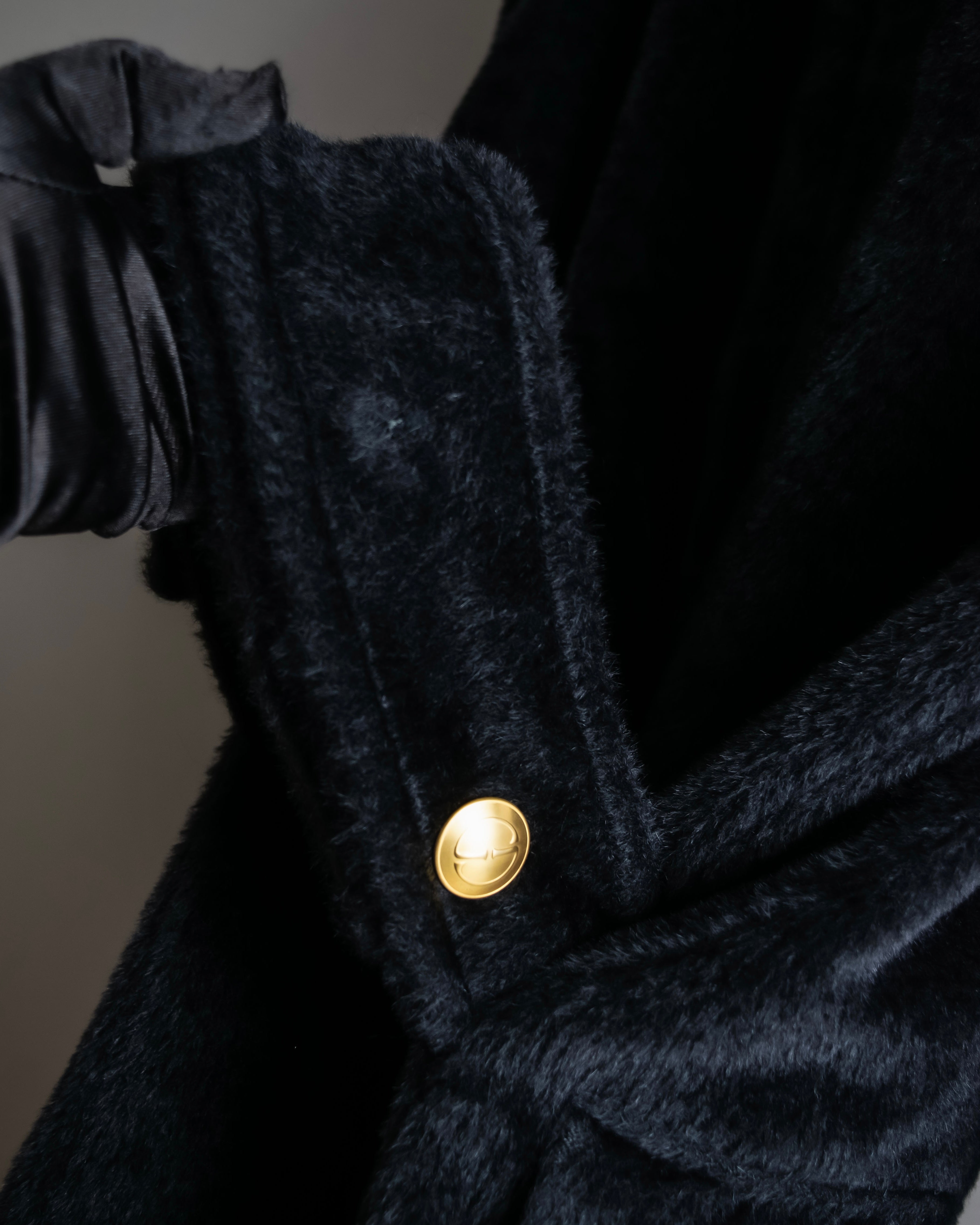 "GUCCI" 80's Gold button design brushed wool long chester coat
