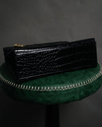 "Yves Saint Laurent" 90’s croc embossed whipstitch trapeze handbag