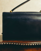 -SPECIAL- “HERMÈS” 50’s-60’s sculptural oval clasp midnight navy leather handbag