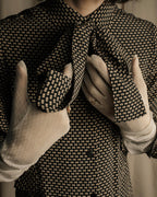 "Christian Dior PRETA PORTER" Ivory polka dot bow tie blouse