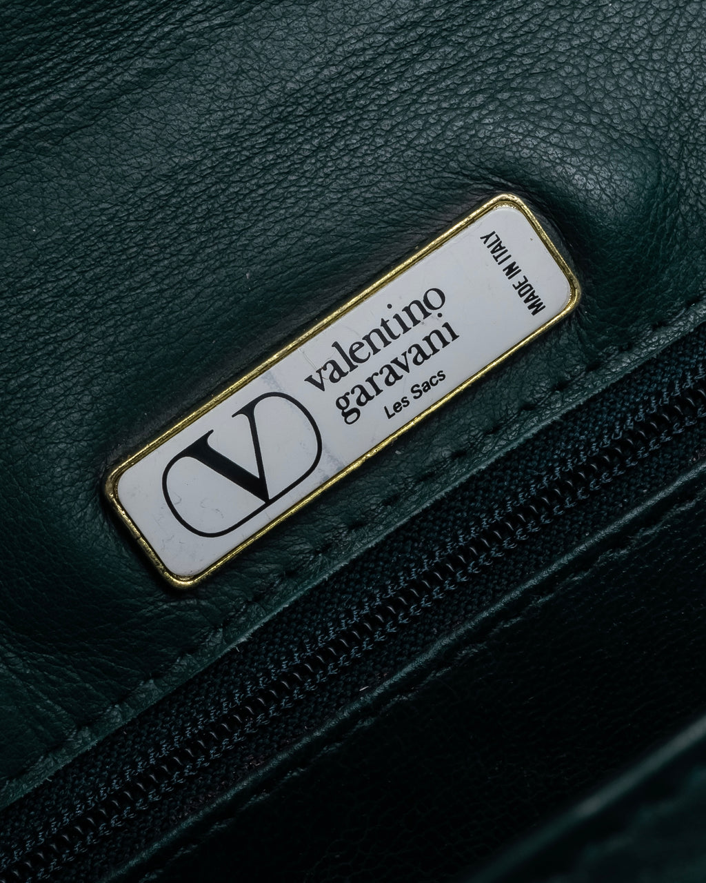 "Valentino Garavani" 80's Knot detail logo engraved dark green leather bag