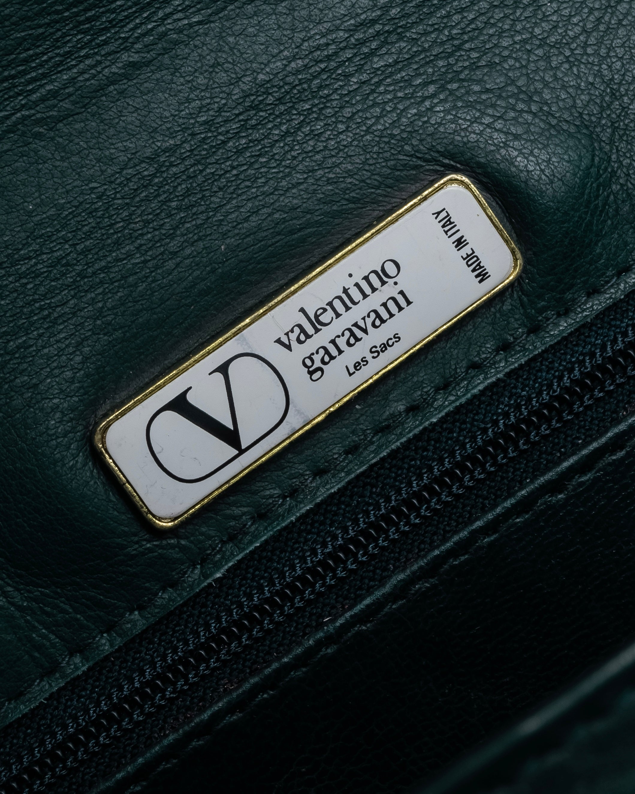 "Valentino Garavani" 80's Knot detail logo engraved dark green leather bag