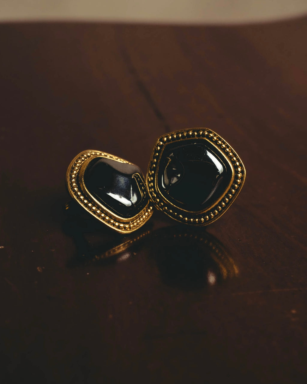 "Yves Saint Laurent" 80's-90's Sculptural black cabochon clip-on earrings