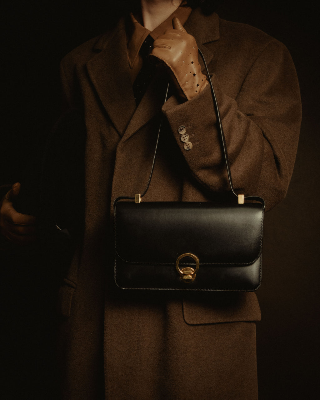 –SPECIAL– "HERMES" 90’s Box calf ring-lock accordion shoulder bag