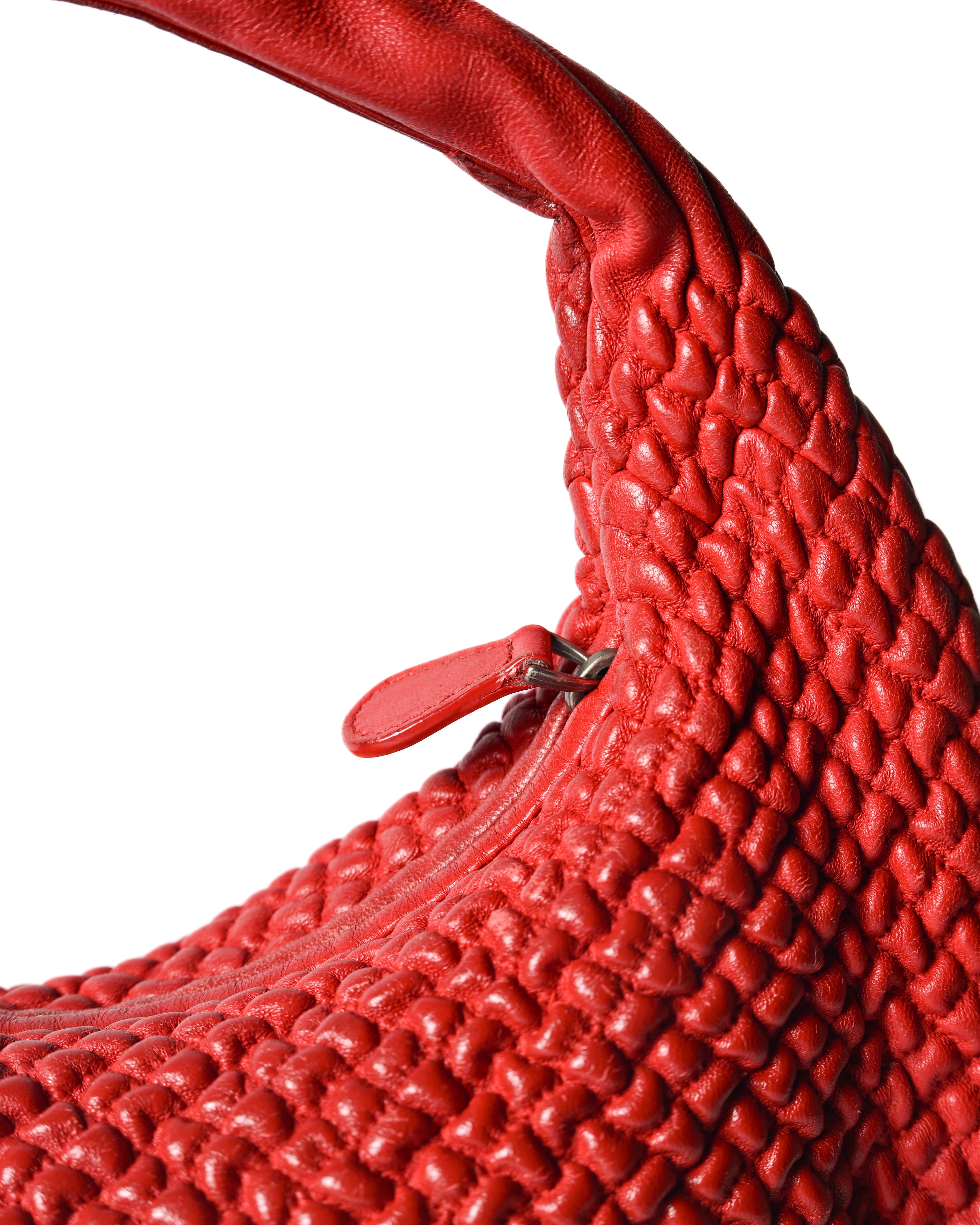 BOTTEGA VENETA/ Leather Hobo Shoulder Bag Red