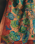 "GUCCI" Late 70's-early 90's oriental motif silk scarf
