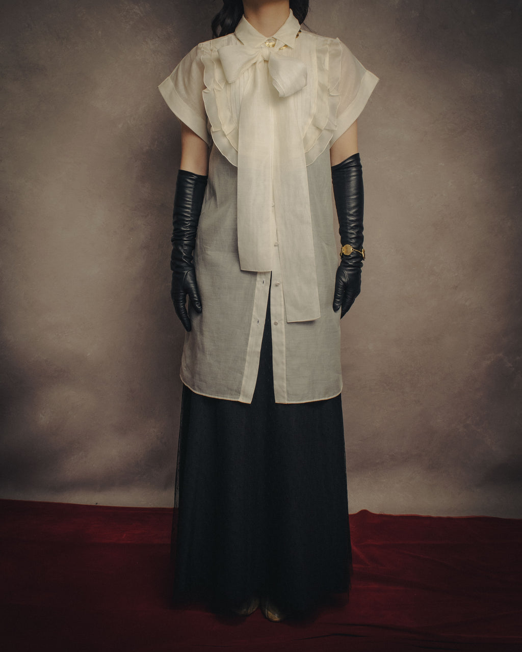 -SPECIAL- “VALENTINO ROMA” 2000’s sheer bow tie ruffled blouse