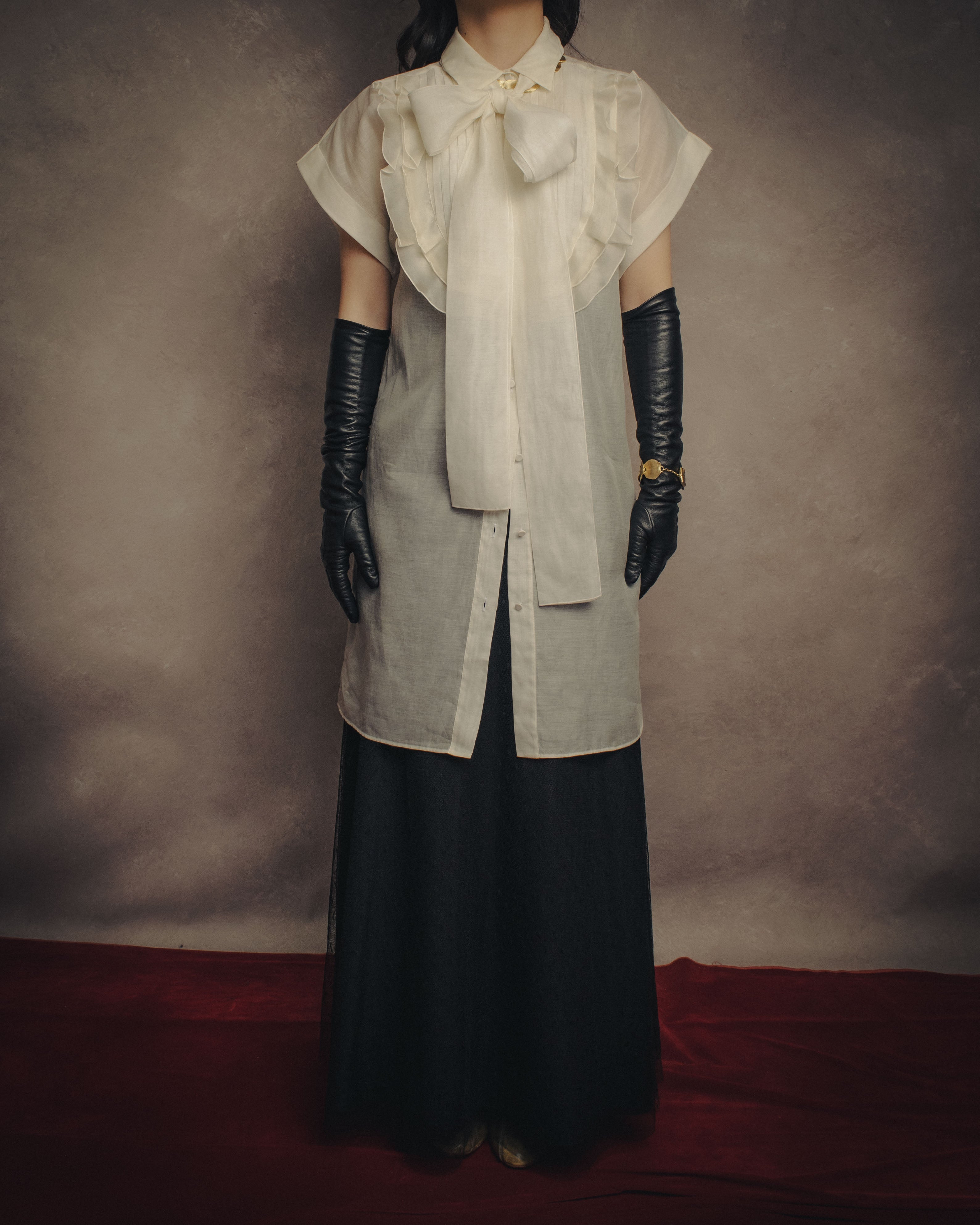 -SPECIAL- “VALENTINO ROMA” 2000’s sheer bow tie ruffled blouse