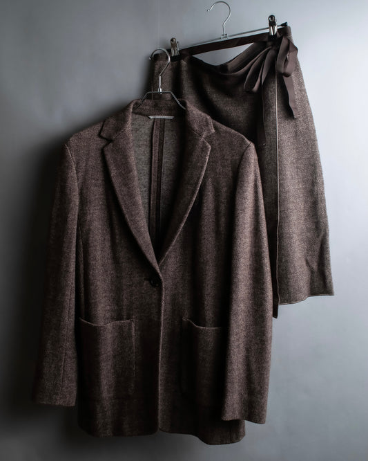 "Weekend Max Mara" Herringbone tailored jacket＆wrap skirt set up