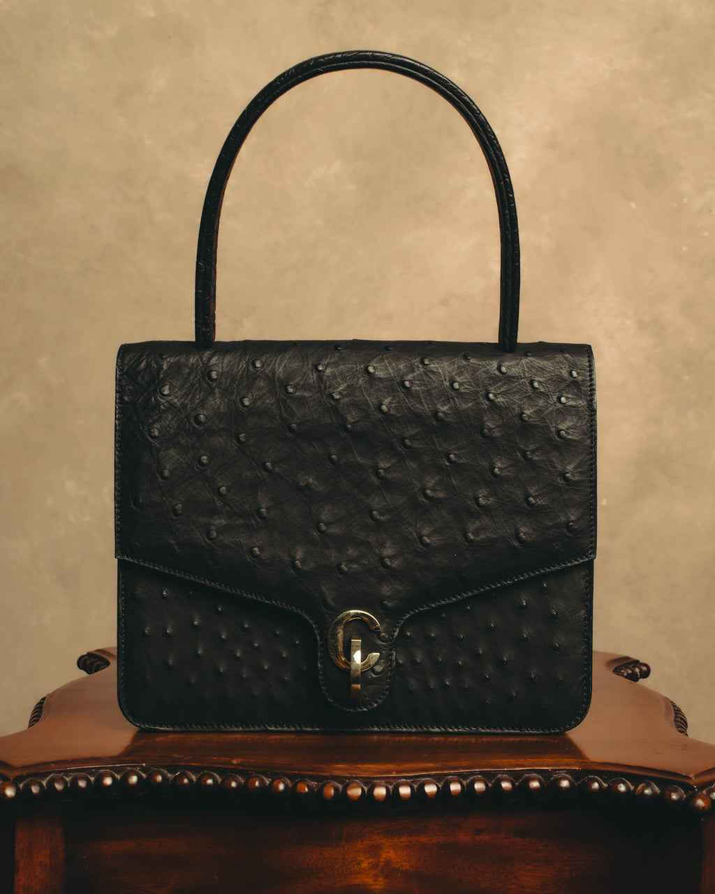 "Christian Dior" 70's-80's Ostrich textured leather handbag