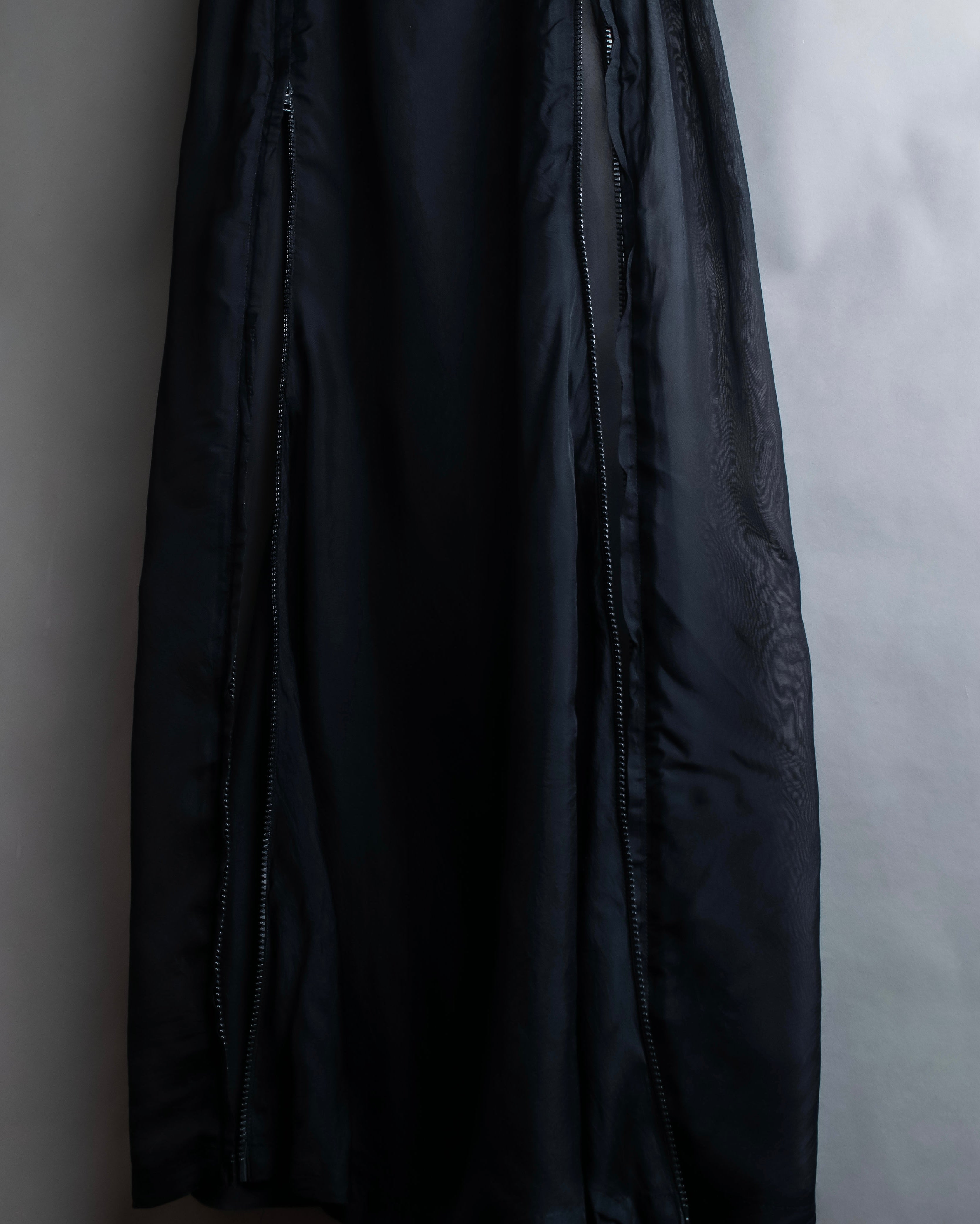 "YOHJI YAMAMOTO" 1996SS Double zipper design sheer rayon flare skirt