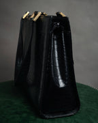 “YVES SAINT LAURENT” 90’s–Early 00’s Croc embossed leather woven stitch tote bag