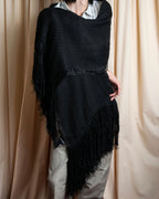 "GIORGIO ARMANI" Waffle low gauge knit fringe design stole