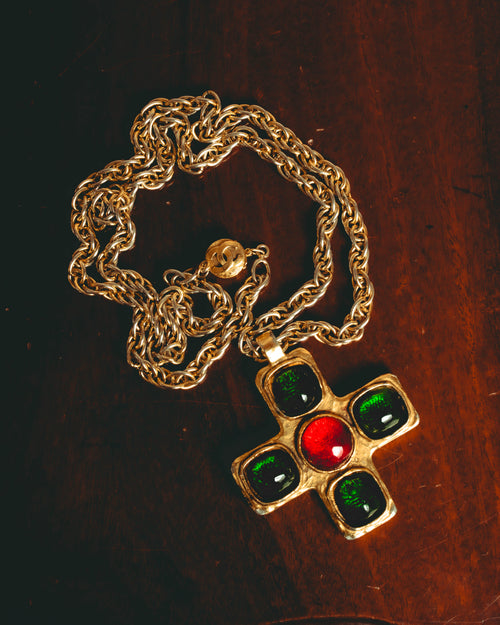 –SPECIAL– "CHANEL" 80's Gripoix Byzantine cross pendant necklace