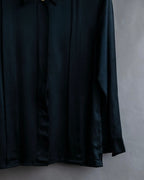 "CHANEL" Coco mark button design black glossy shirt