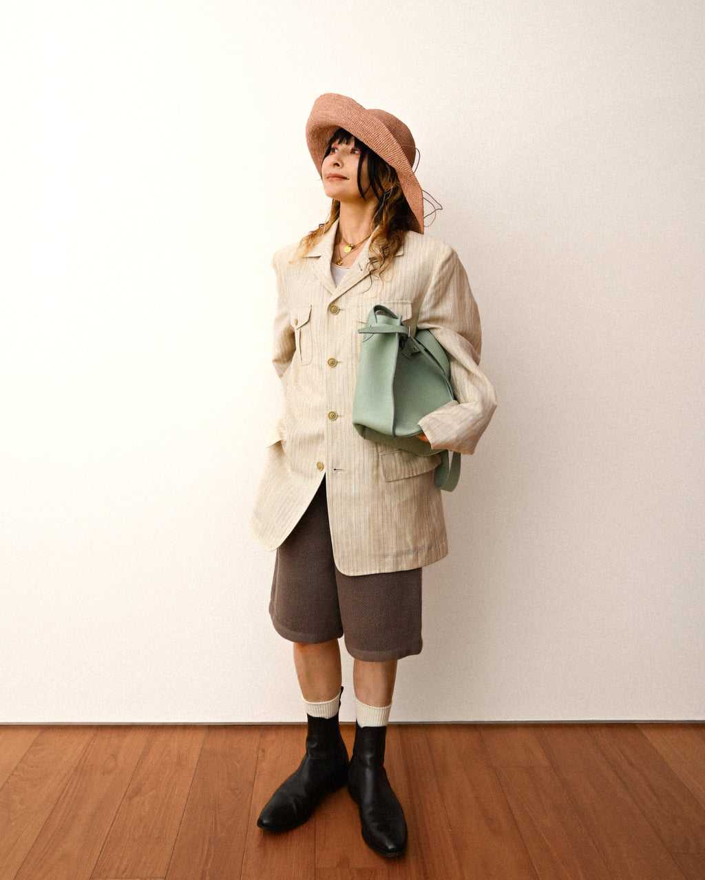 Dolcis/ Linen Blended Oversized Safari Jacket White