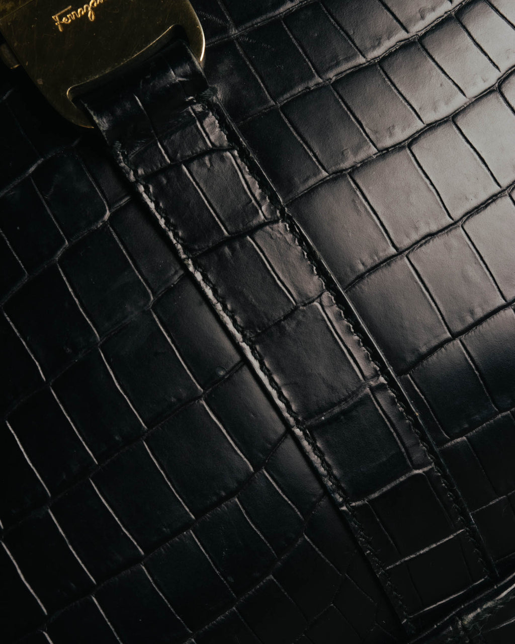 "Salvatore Ferragamo" 90's-00's Croc embossed leather shoulder bag