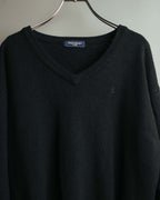 "Yves Saint Laurent" 80's-90's Minimal black wool v-neck sweater