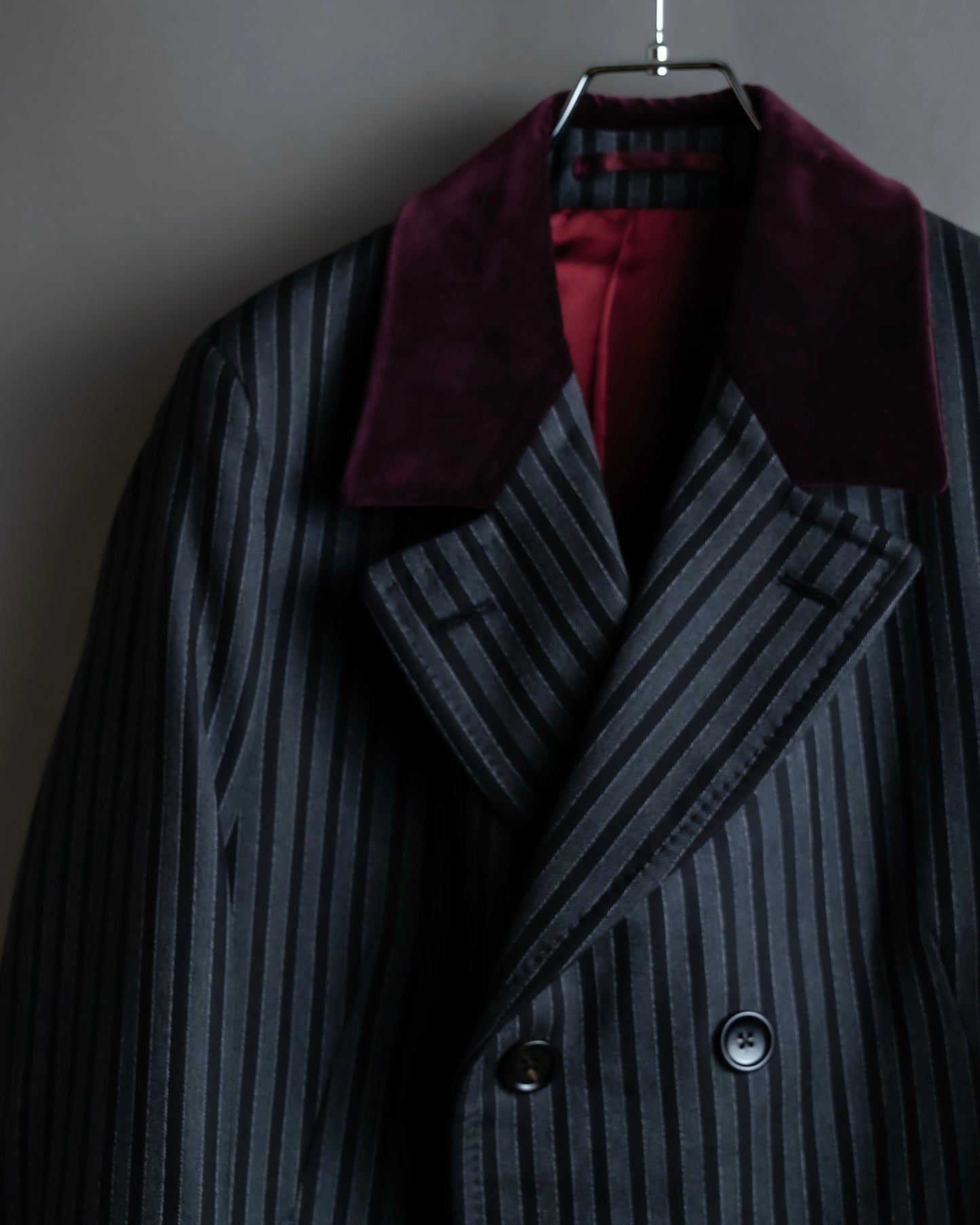 "GUCCI" Velour upper collar design thick stripe pattern chester coat