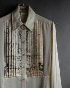 "HERMES" 90's Musical score motif front pleated shirt