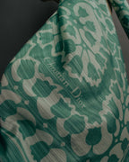 "Christian Dior" 85's-95's Vintage emerald tulip botanical silk shantung scarf