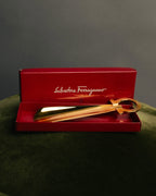 "Salvatore Ferragamo" 80's-00's Gold tone gancini metal shoehorn