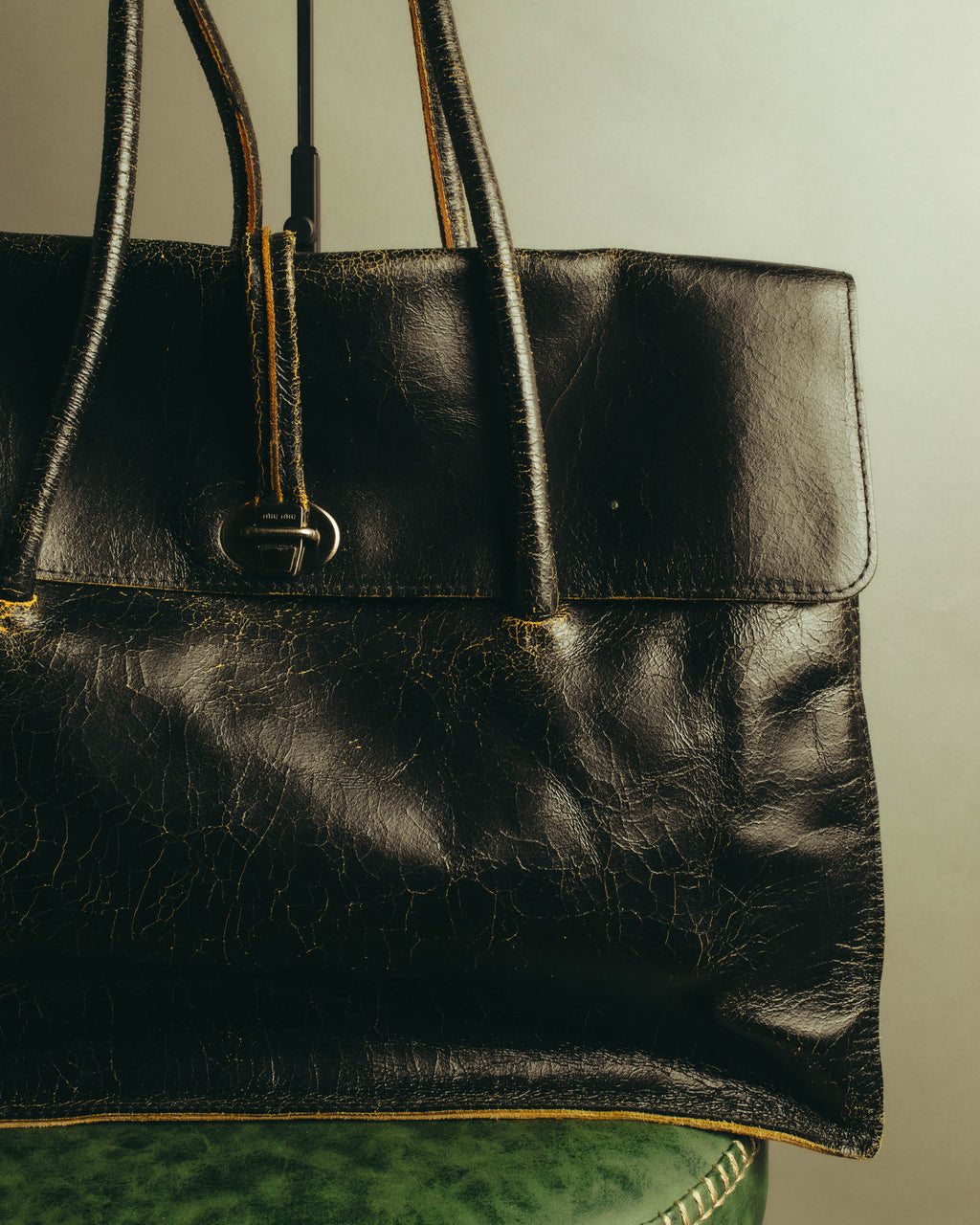 "Miu Miu" 90's-00's Cracked leather tote handbag