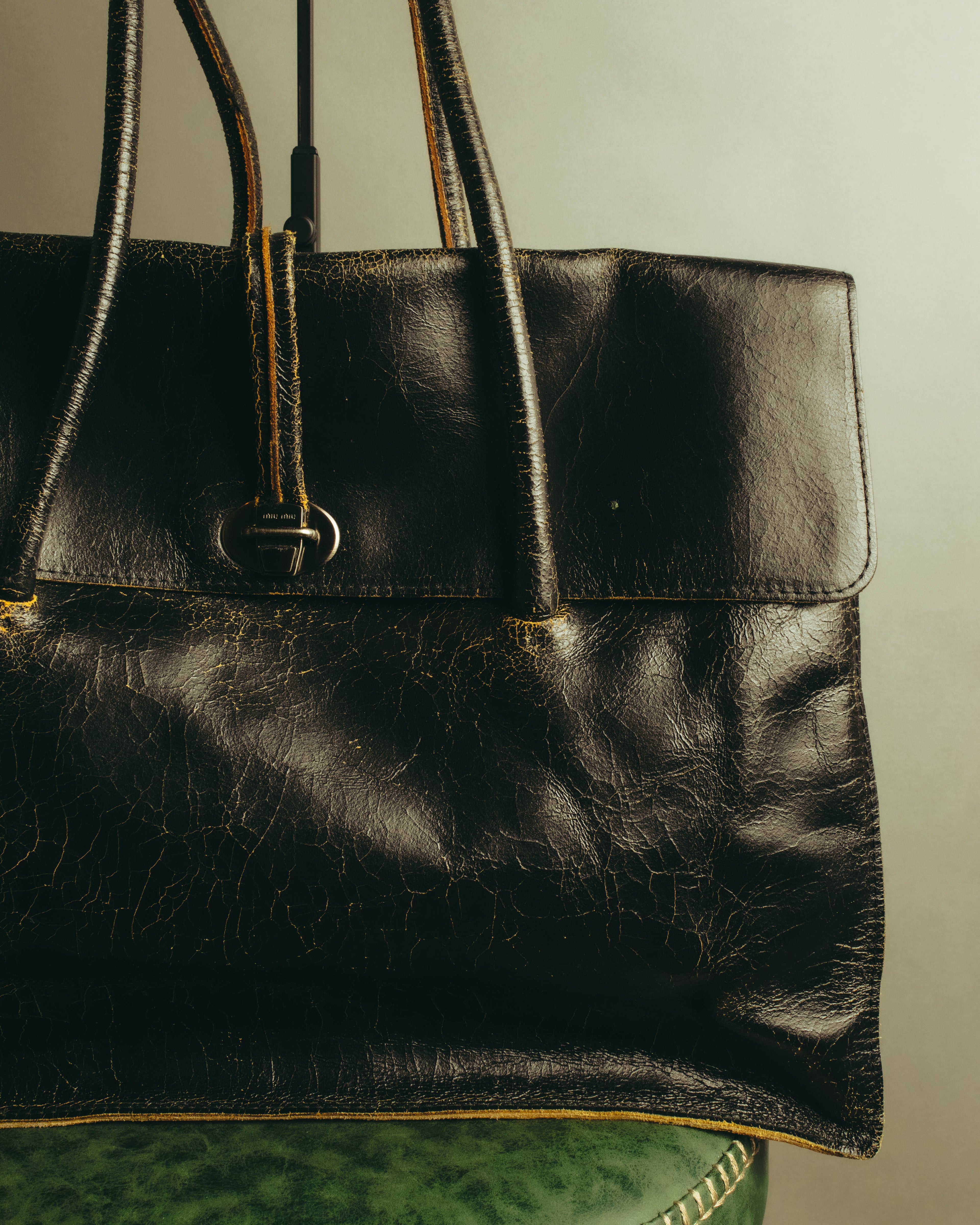 "Miu Miu" 90's-00's Cracked leather tote handbag