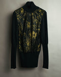 "Hermès" 00's Horse sketch print silk-paneled cashmere blend knit sweater