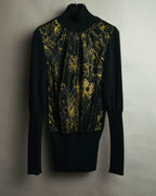 "Hermès" 00's Horse sketch print silk-paneled cashmere blend knit sweater