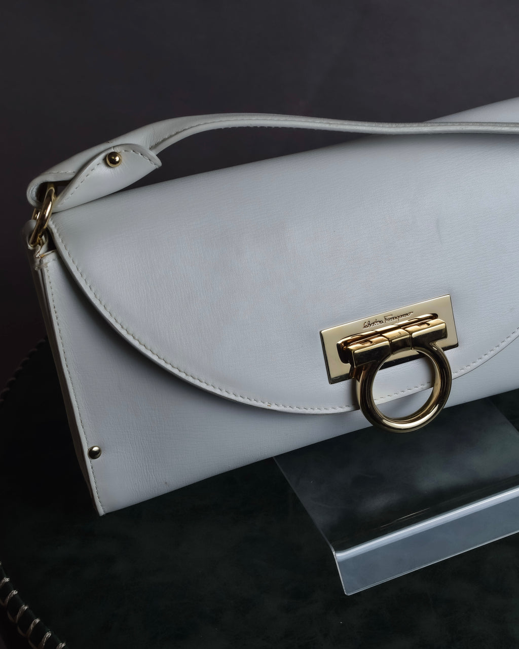 "Salvatore Ferragamo" Gancini motif structured white leather bag