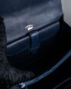 "GUCCI" Dark navy suede leather shoulder bag