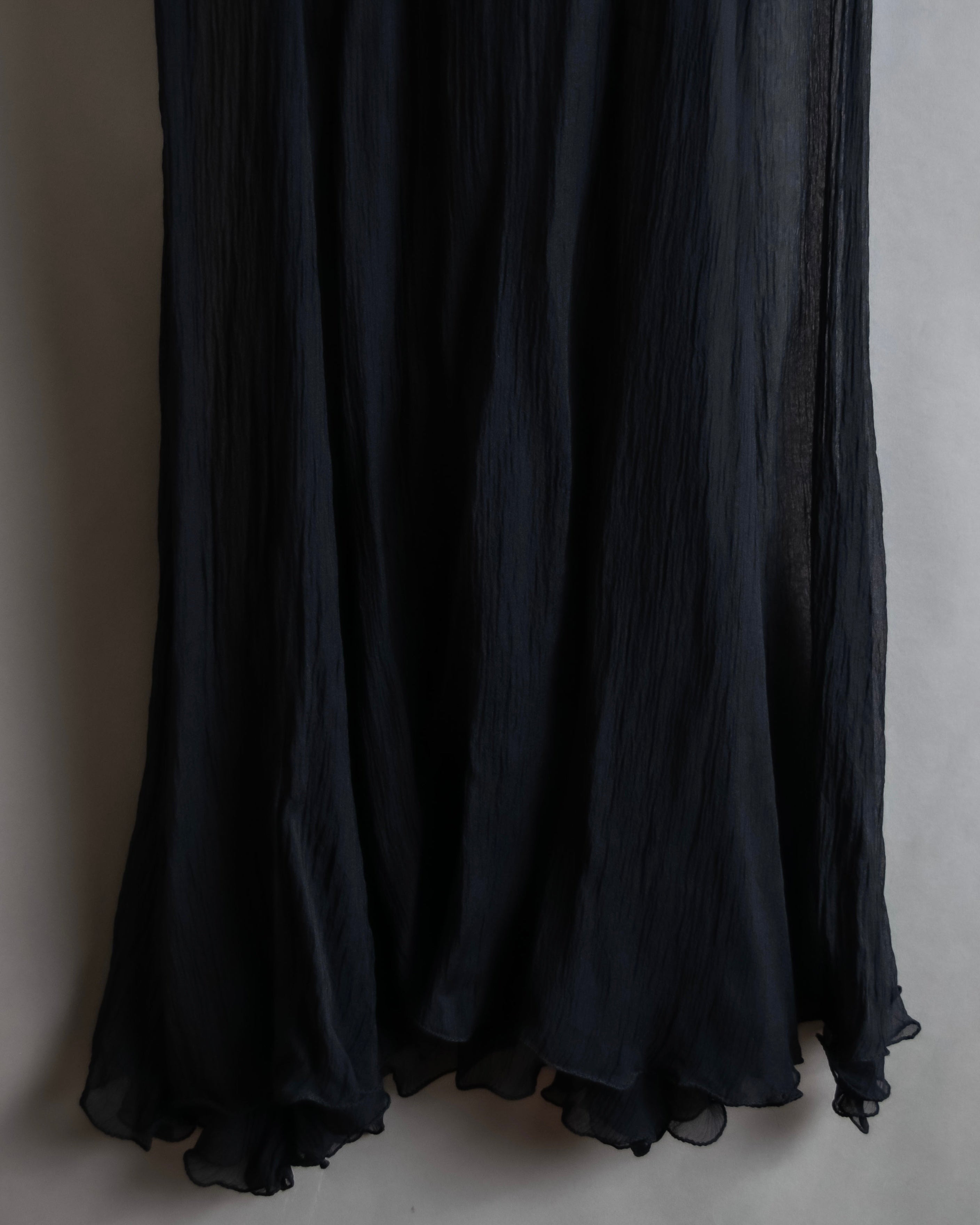 "PRADA" Gathered ribbon design puff sleeve dress