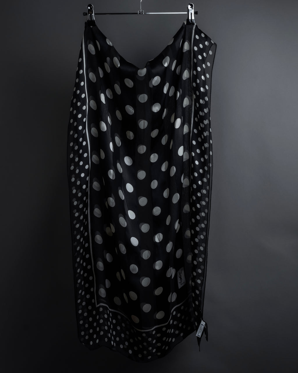 "YVES SAINT LAURENT" Large polka dot silk long scarf