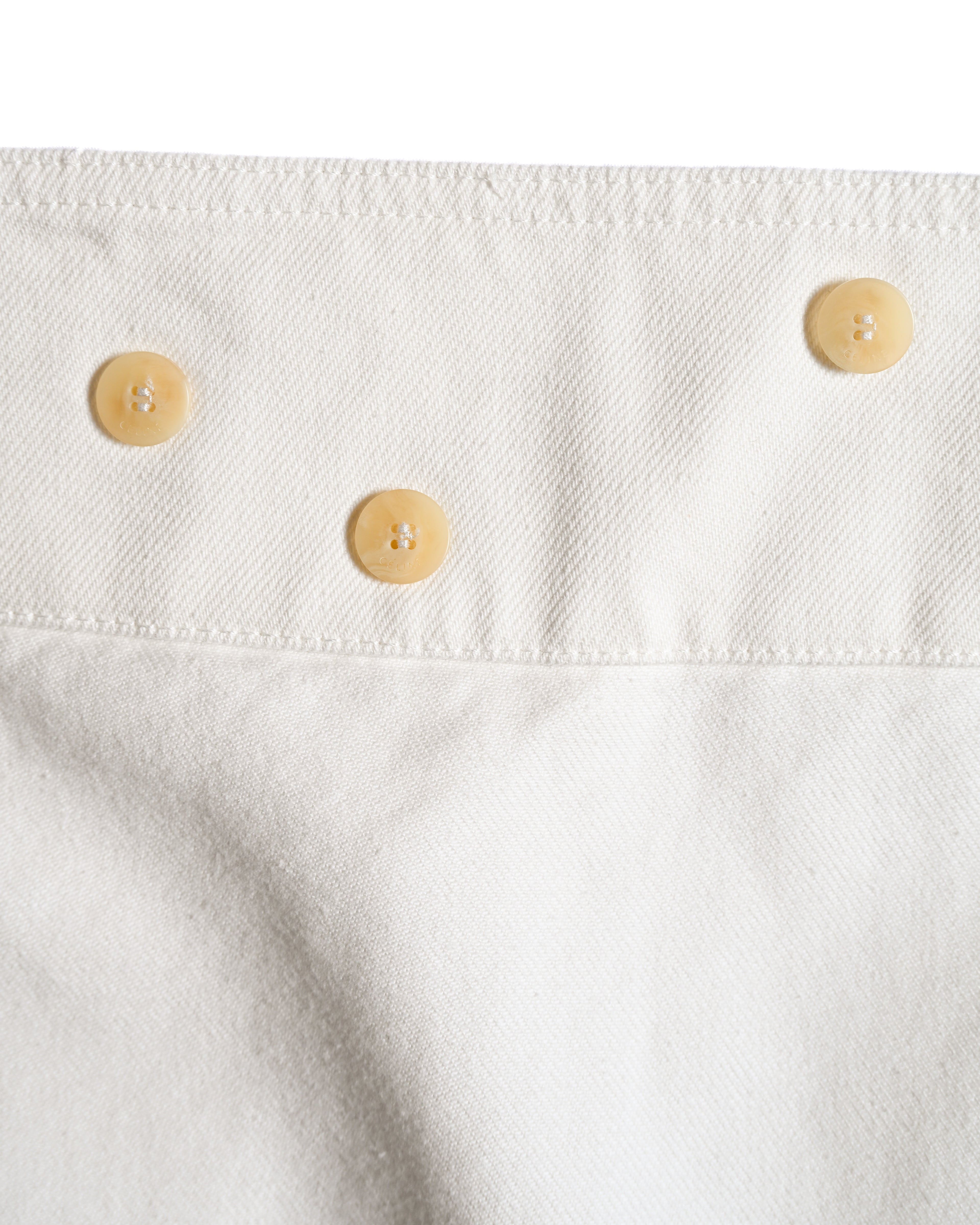 CÉLINE by Phoebe Philo/ Metal Hook Detail Denim Wrap Skirt White