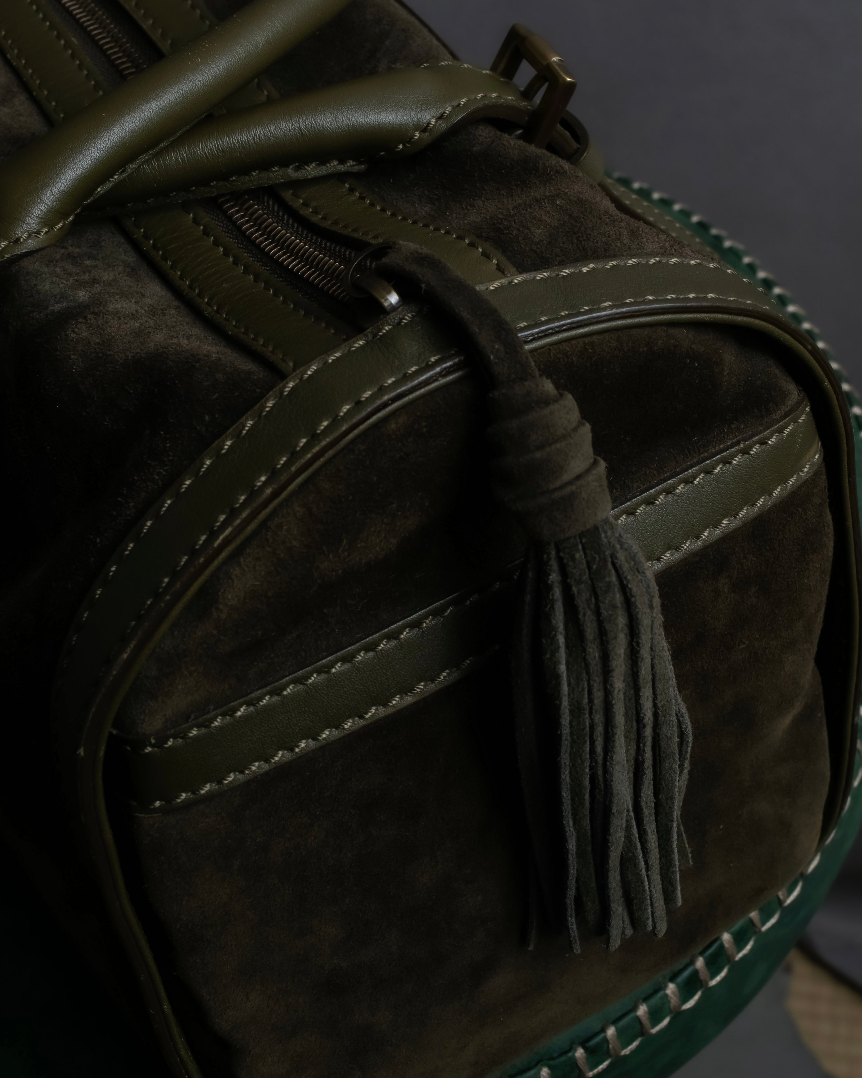 "BURBERRY" Olive green fringe design boston bag