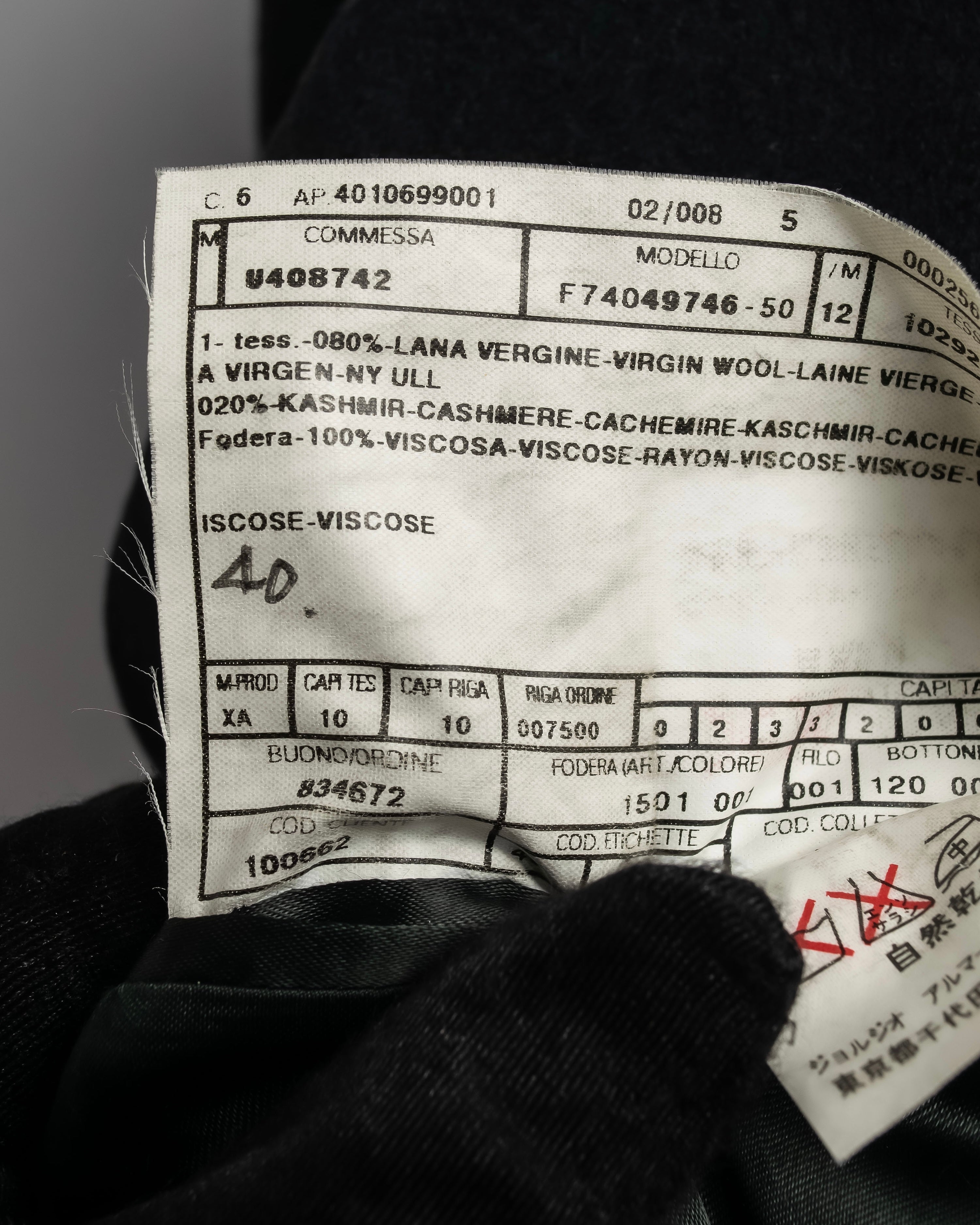 "ARMANI COLLEZIONI" Classic detail cashmere blend long chester coat