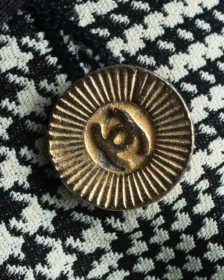 "CHANEL" Coco mark button fly detail houndstooth pattern wide slacks