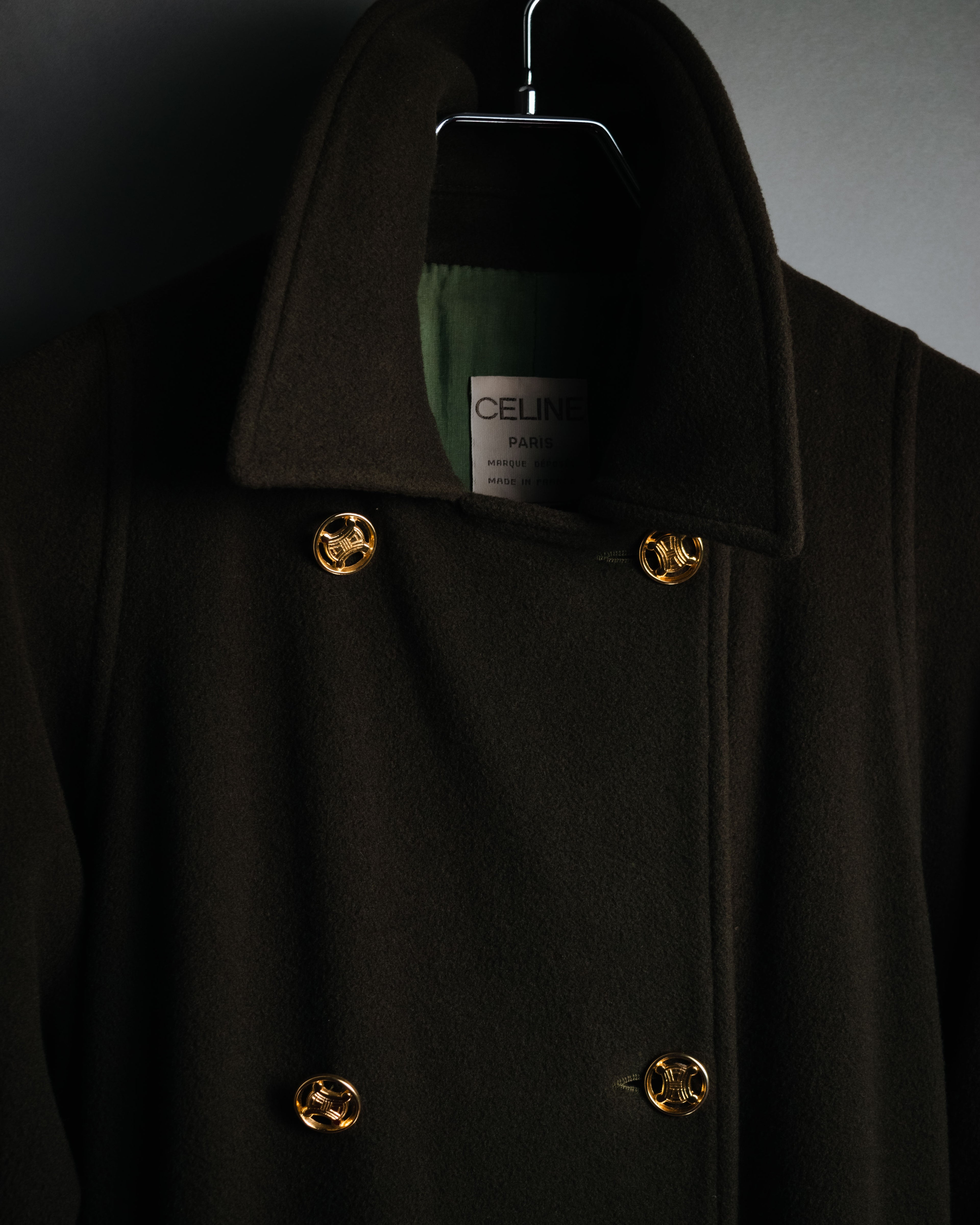 –SPECIAL– "CELINE" 80’s-90’s Triomphe button double breasted long coat
