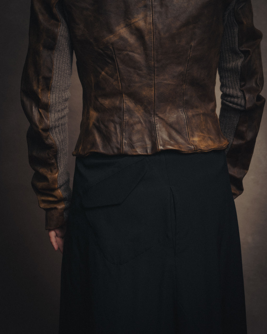 -SPECIAL- “Rick Owens” 00’s Washed lamb leather rib sleeve jacket