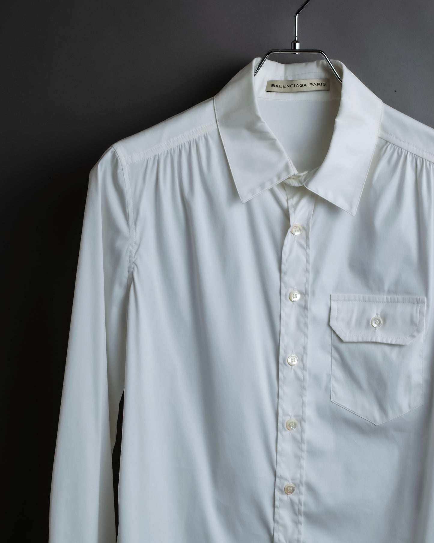 "BALENCIAGA" Gathered design box cut white shirt