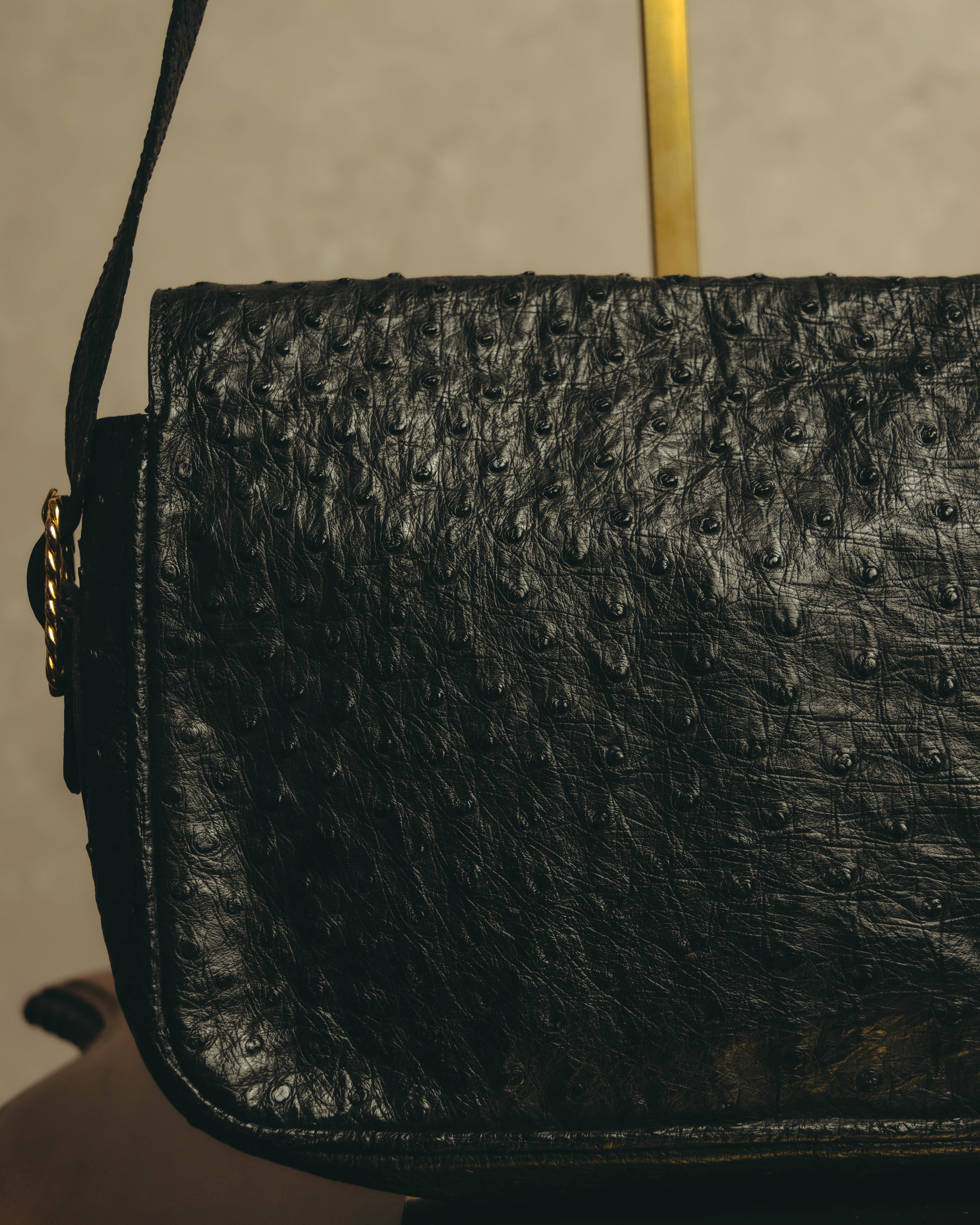 -SPECIAL- “CELINE“ 00’s-10’s Ostrich embossed leather shoulder bag