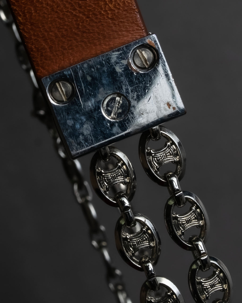 "CELINE" Oval link chain design leather combination belt