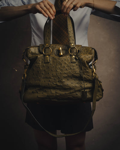 -SPECIAL- “YVES SAINT LAURENT” 00’s-10’s Ostrich leather top handle satchel