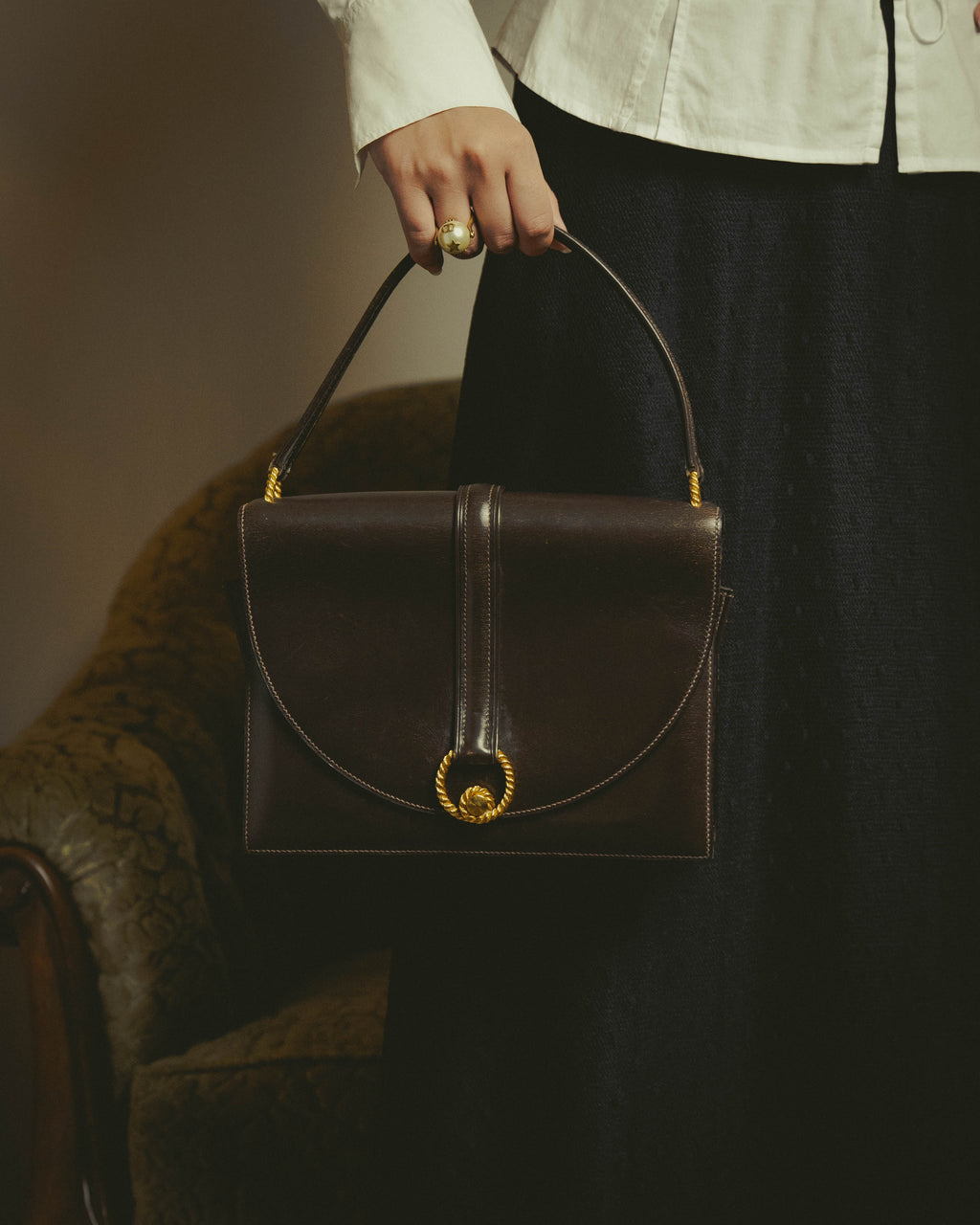 -SPECIAL- "HERMES" 50's Vintage box calf leather shoulder bag