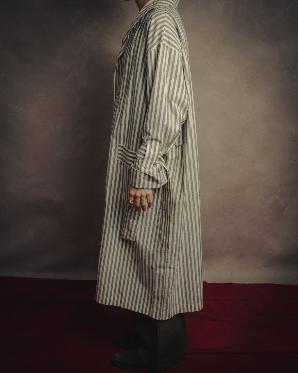 -SPECIAL- “LOEWE” 2010’s striped ribbon sleeve long gown coat
