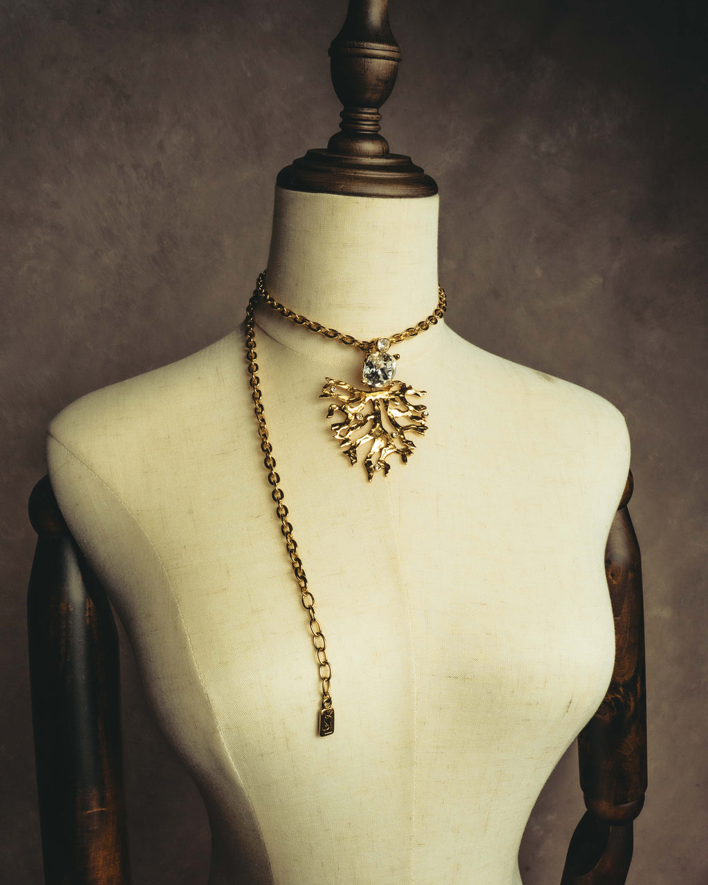 -SPECIAL- "Yves Saint Laurent" 90's-00's Sculptural coral motif crystal pendant necklace