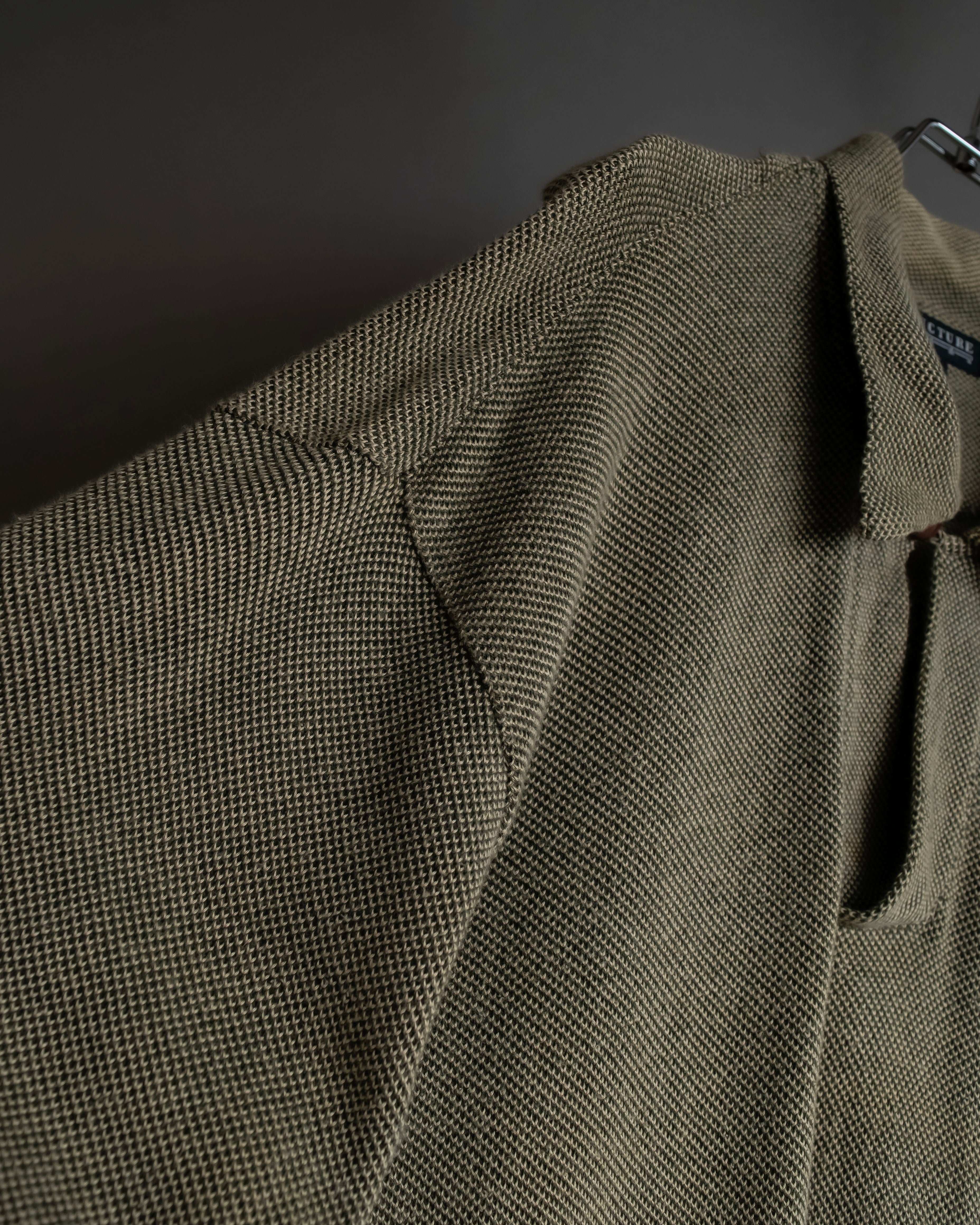 "Vintage herringbone long sleeve polo shirt"