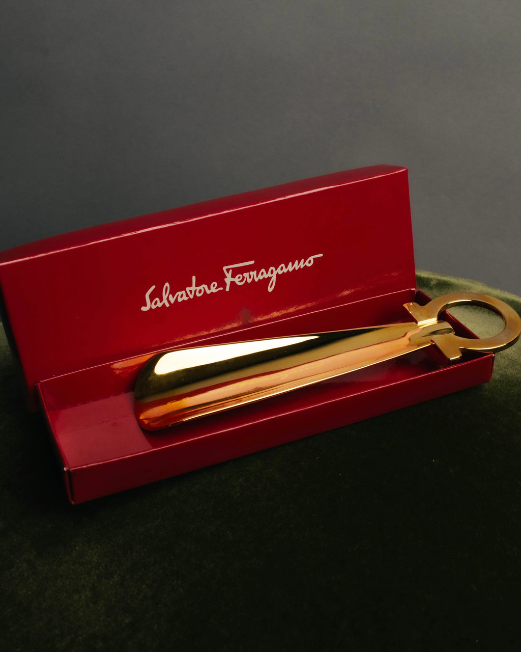 "Salvatore Ferragamo" 80's-00's Gold tone gancini metal shoehorn