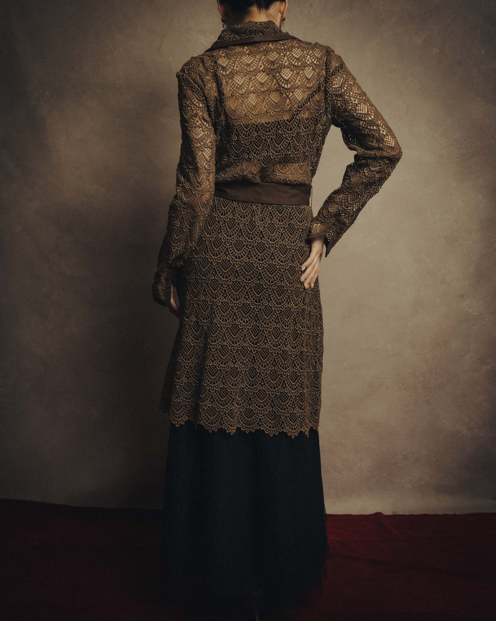 -SPECIAL- “VALENTINO ROMA” 1998-2008 Lace belted sheer coat dress